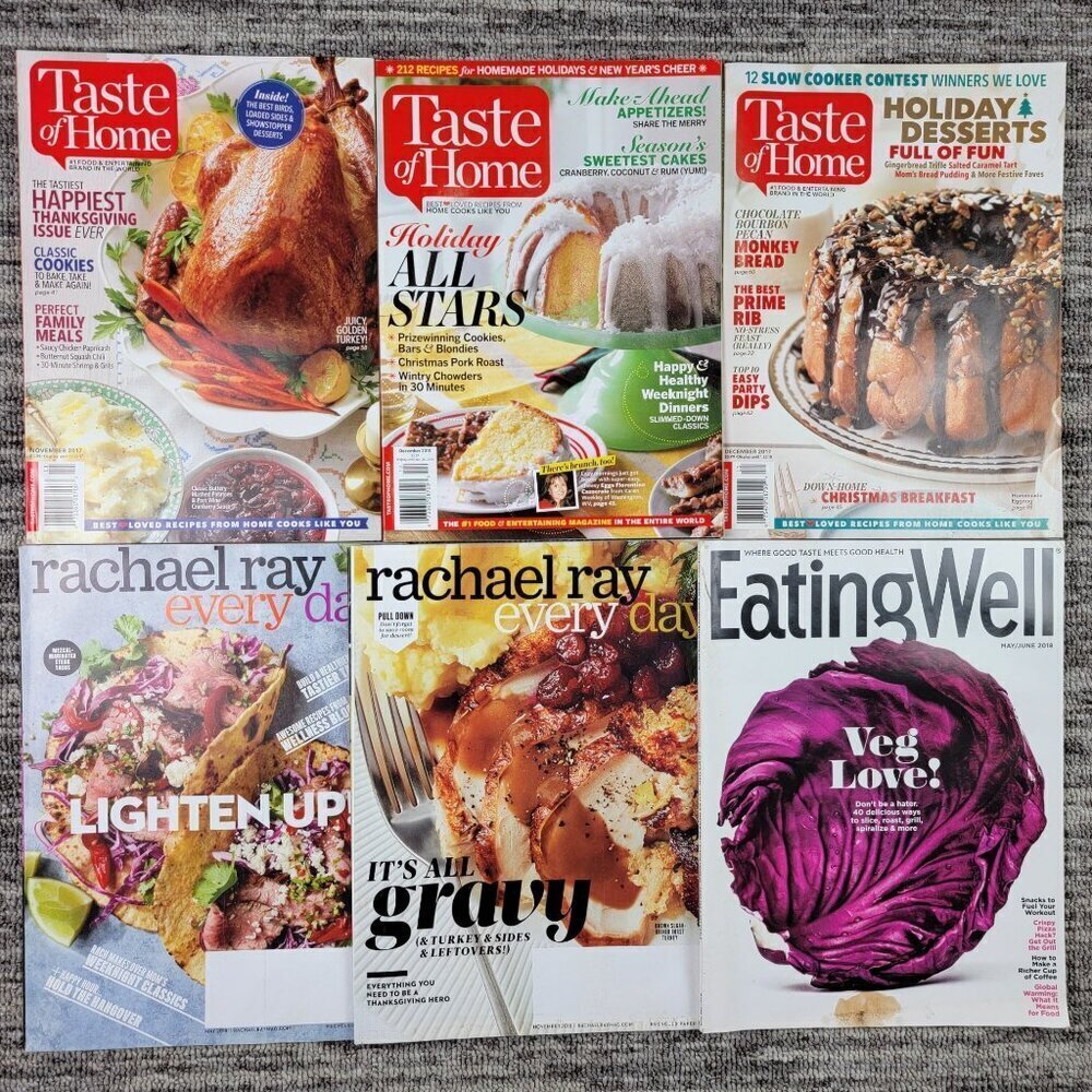 Lot of 6 Magazines Eating Well Rachael Ray Every Day Taste of Home Cooking